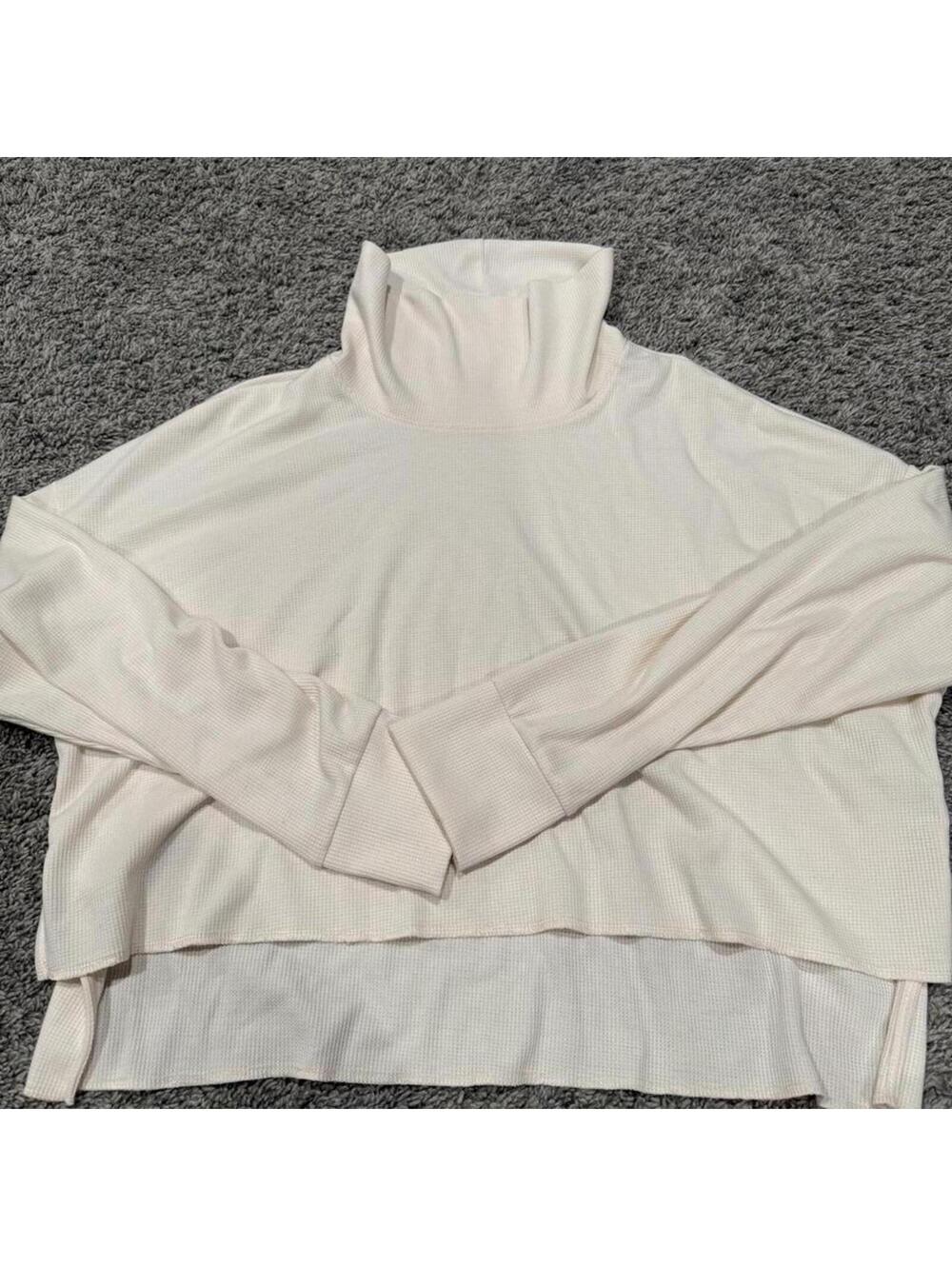 Cream Waffle Knit Turtleneck Long Sleeve Top